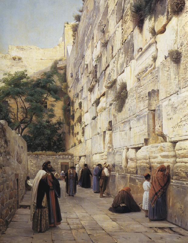 Gustav Bauernfeind Praying at the Western Wall, Jerusalem. oil painting picture